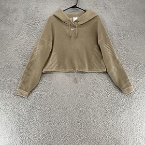 Nike Pro ADV Hoodie Womens XS Oatmeal Fleece‎ Cropped Pullover Athletic Boxy